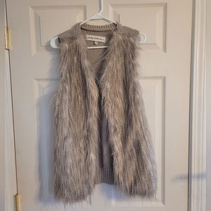 Sebby Collection Beige Cable Knit Faux Fur Women's Boho Vest